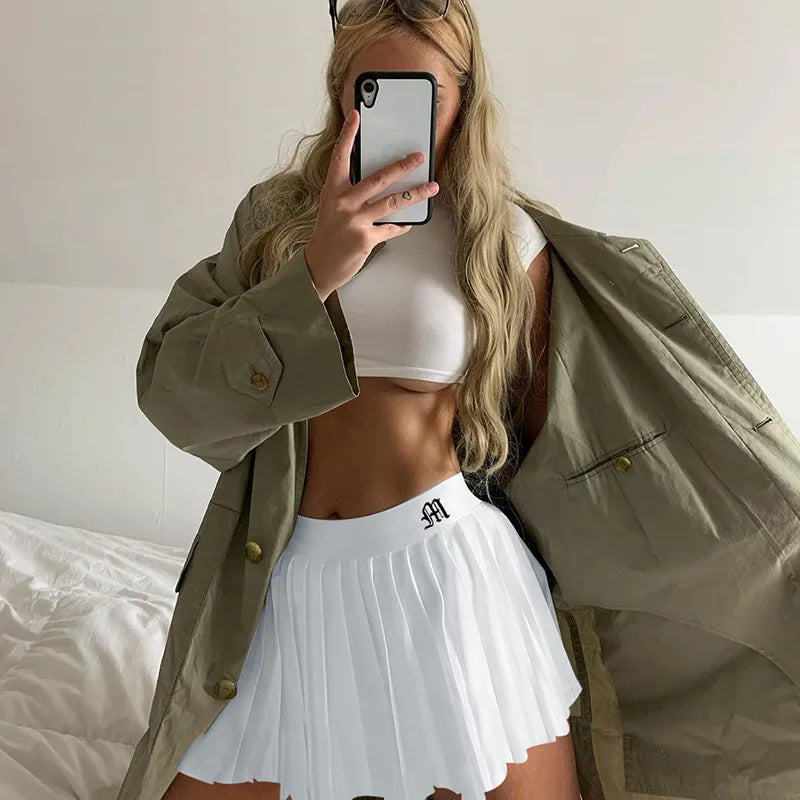 2020 New Pleated Skirt A-Line White High Waist Mini Tennis Skirt Casual Skirt Womens Summer Overall Skirt Tennis Skorts