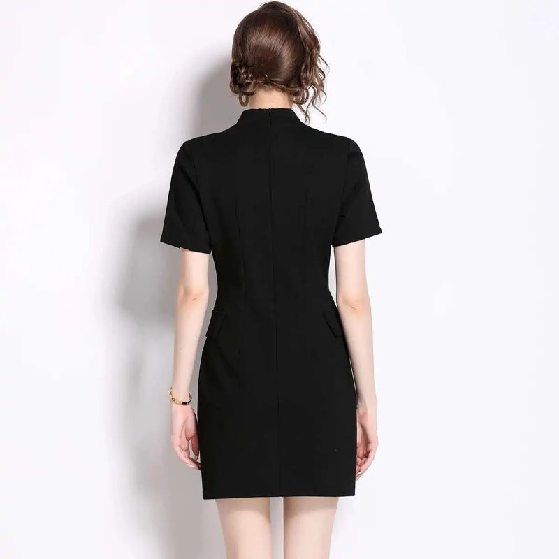 Fashion Summer Holiday Black Notched Blazer Dress Women Formal Occasions Double Breasted Short Dresses Office Lady