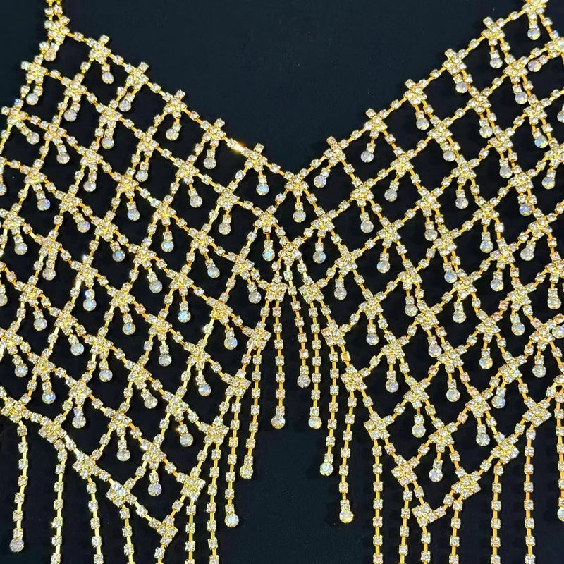 Beach Bikini Fringe Rhinestone Chest Chain, Women'S Luxurious Sparkling Crystal Body Chain, Erotic Lingerie Accessories