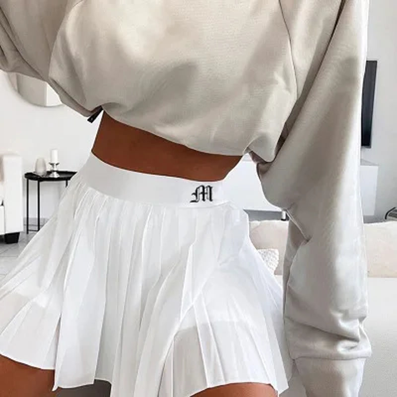 2020 New Pleated Skirt A-Line White High Waist Mini Tennis Skirt Casual Skirt Womens Summer Overall Skirt Tennis Skorts
