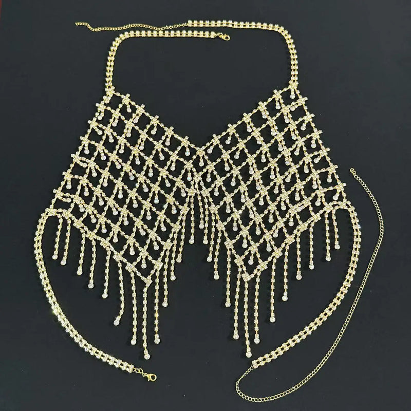 Beach Bikini Fringe Rhinestone Chest Chain, Women'S Luxurious Sparkling Crystal Body Chain, Erotic Lingerie Accessories